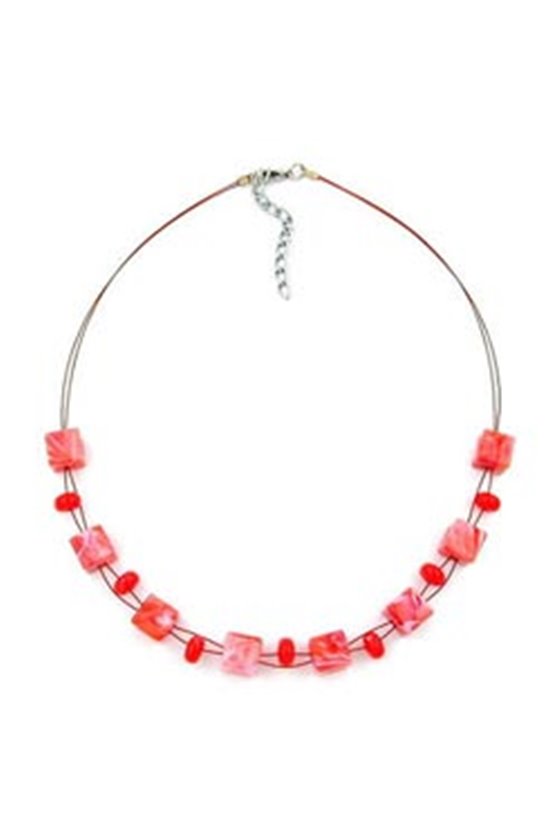 NECKLACE CUBE BEADS LIGHT RED MARBLED 45CM