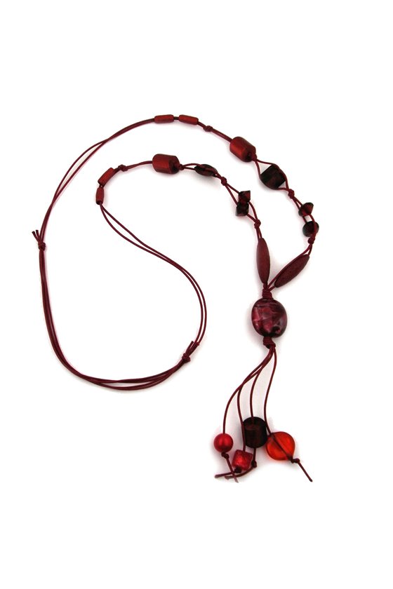 NECKLACE NUGGET RED-SILVER MARBLED 100CM