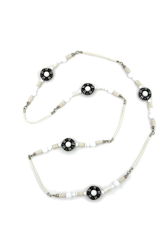 NECKLACE BEADS WHITE-SILVER-TONE 108CM