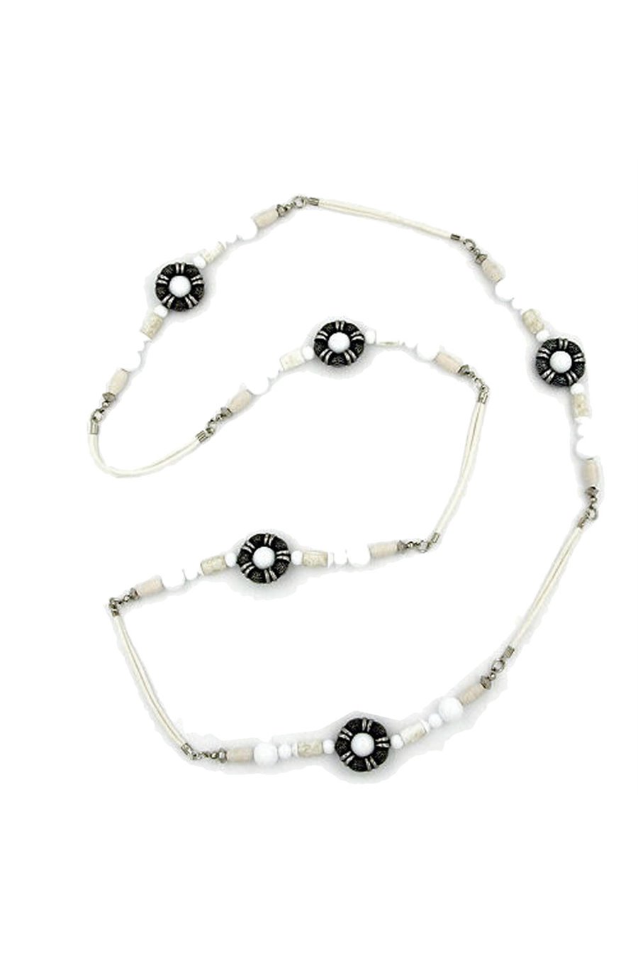 NECKLACE BEADS WHITE-SILVER-TONE 108CM