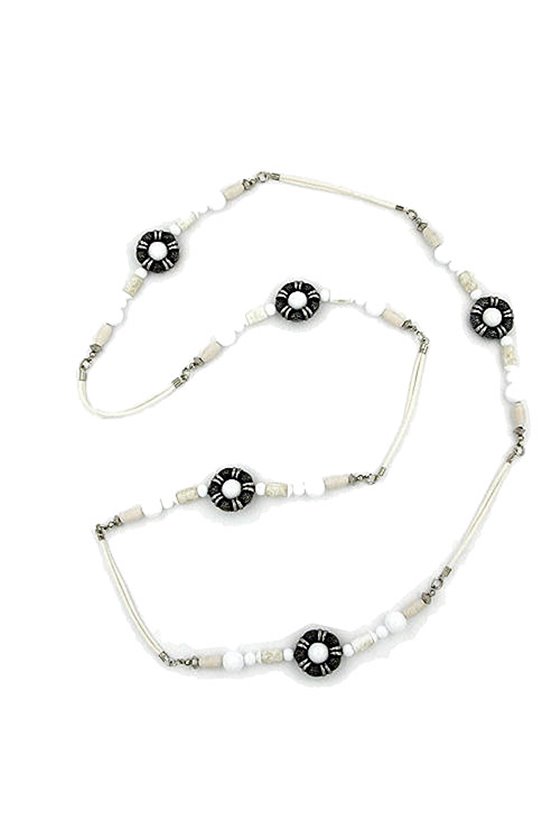 NECKLACE BEADS WHITE-SILVER-TONE 108CM