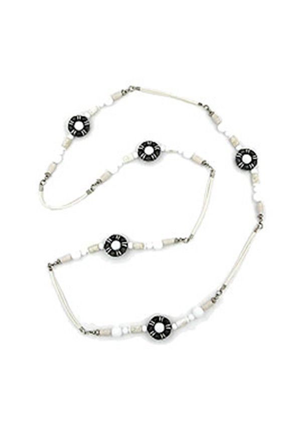 NECKLACE BEADS WHITE-SILVER-TONE 108CM
