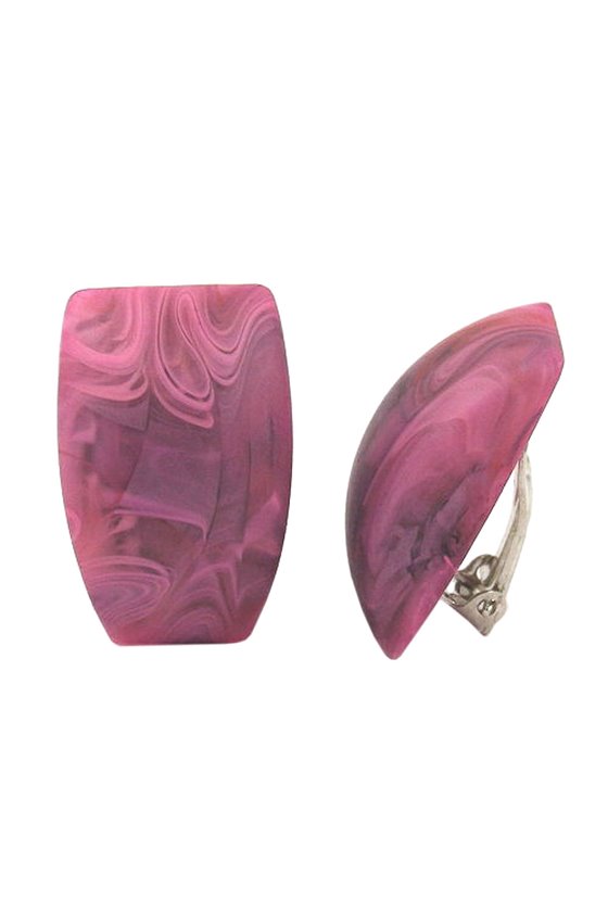 CLIP-ON EARRING TRAPEZIUM PINK PURPLE MARBLED
