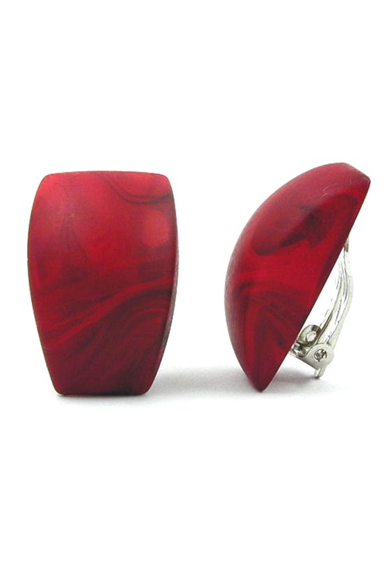 CLIP-ON EARRING TRAPEZIUM RED BLACK