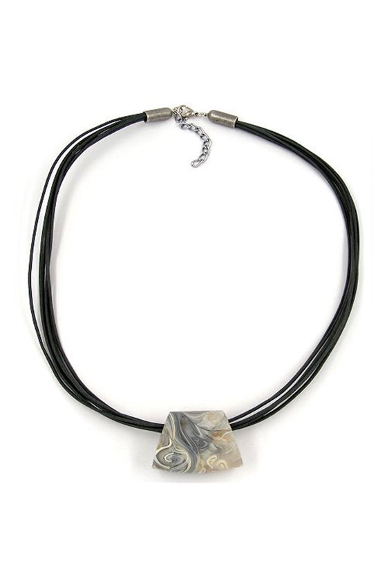 NECKLACE TRAPEZIUM BEIGE-GREY-MARBLED 50CM