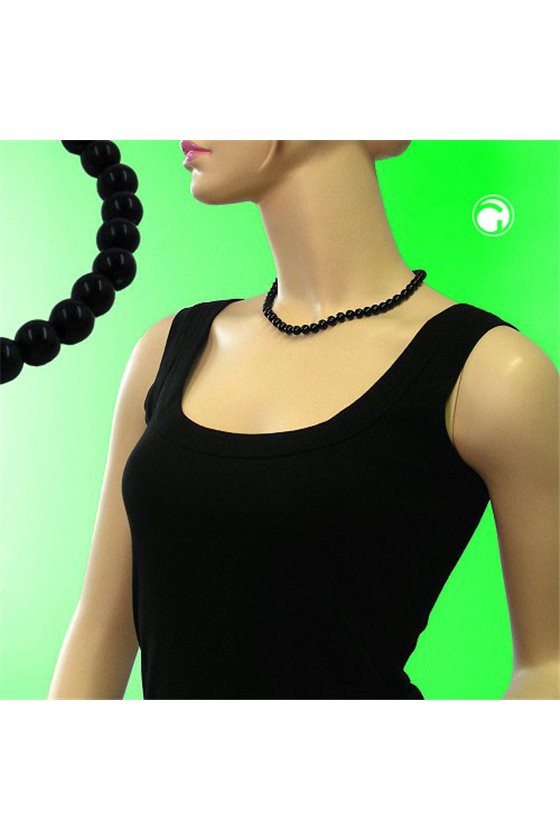 NECKLACE BEADS 8MM SHINY BLACK