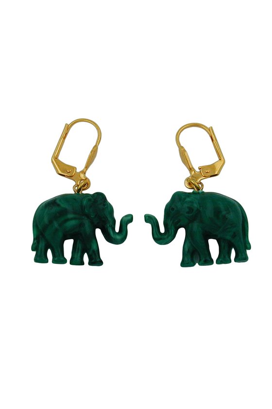 LEVERBACK EARRINGS TINY ELEPHANTS GREEN MARBLED