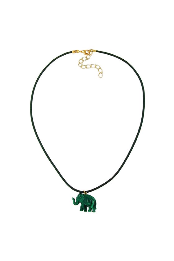 NECKLACE ELEPHANT TINY DARK GREEN MARBLED