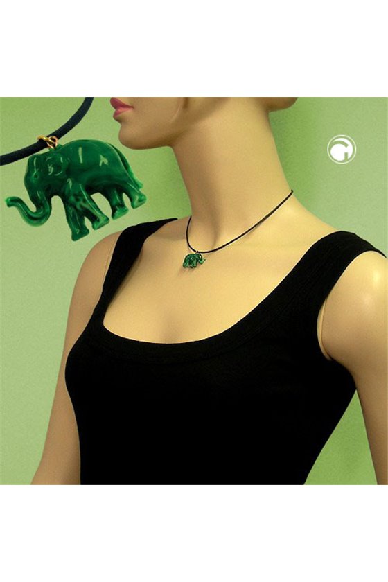 NECKLACE ELEPHANT TINY DARK GREEN MARBLED