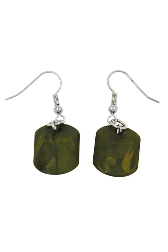 HOOK EARRINGS SLANTED BEAD GREEN OLIVE