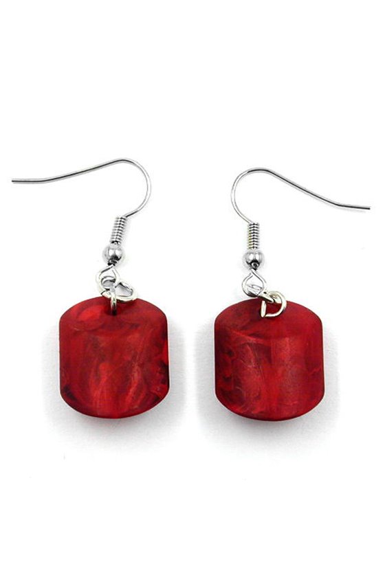 HOOK EARRINGS SLANTED BEAD RED