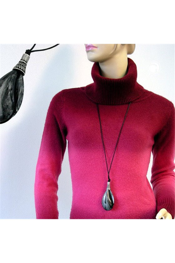 NECKLACE DROP SHAPE BLACK-SILVER-GREY