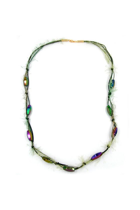 NECKLACE BEADS OLIVE GREEN THREAT WOOL CORD