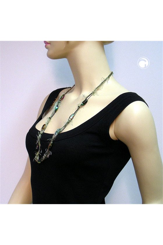NECKLACE BEADS OLIVE GREEN THREAT WOOL CORD