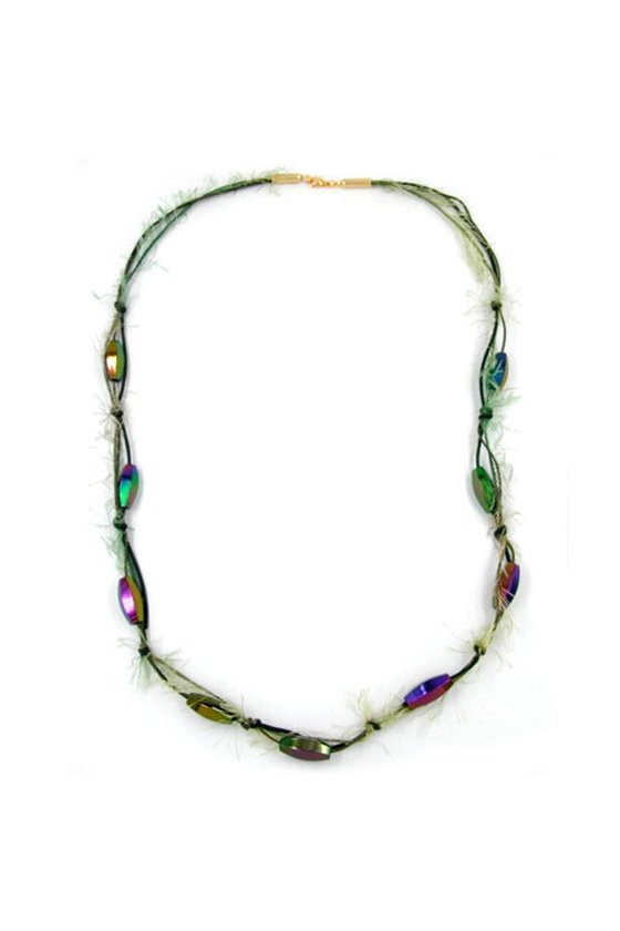 NECKLACE BEADS OLIVE GREEN THREAT WOOL CORD
