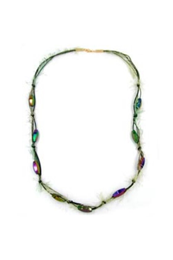NECKLACE BEADS OLIVE GREEN THREAT WOOL CORD