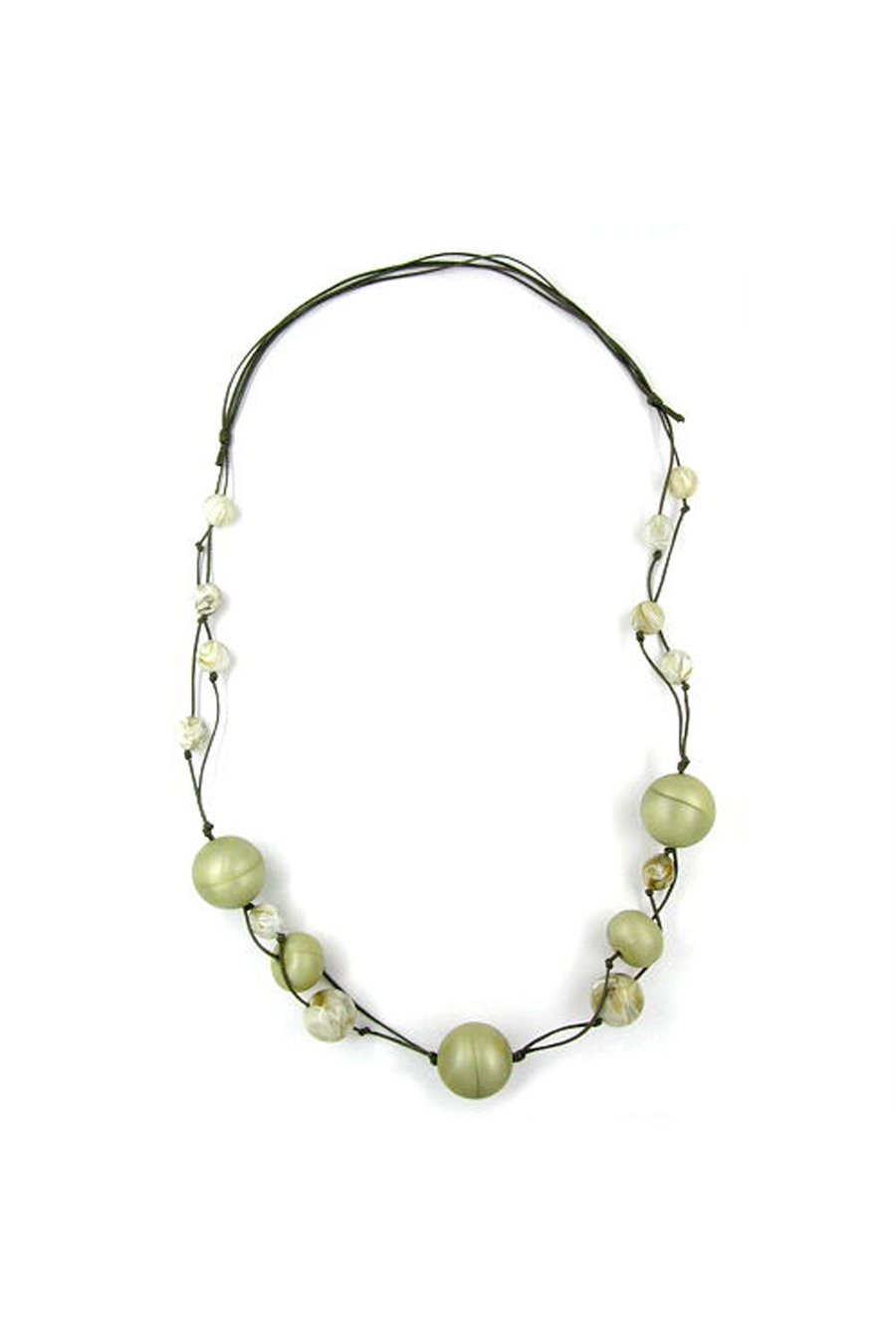 NECKLACE BEADS OLIVE-WHITE 90CM