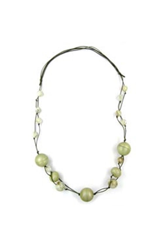 NECKLACE BEADS OLIVE-WHITE 90CM