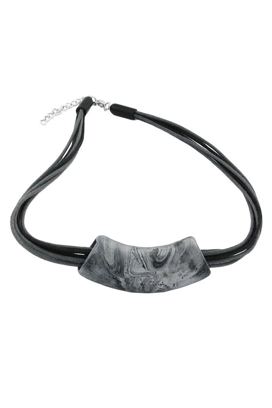 NECKLACE TUBE FLAT SILVER & BLACK 50CM