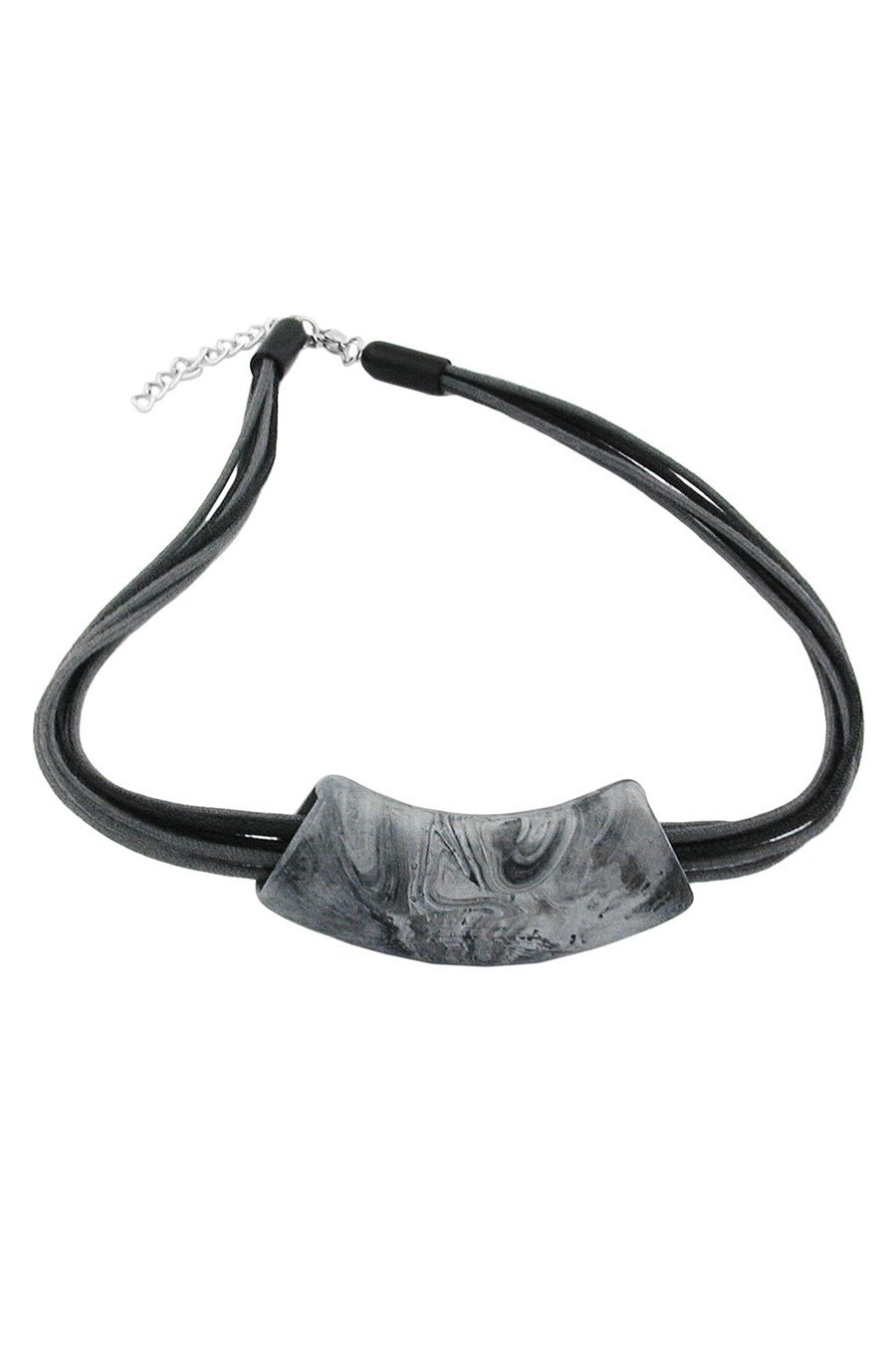 NECKLACE TUBE FLAT SILVER & BLACK 50CM