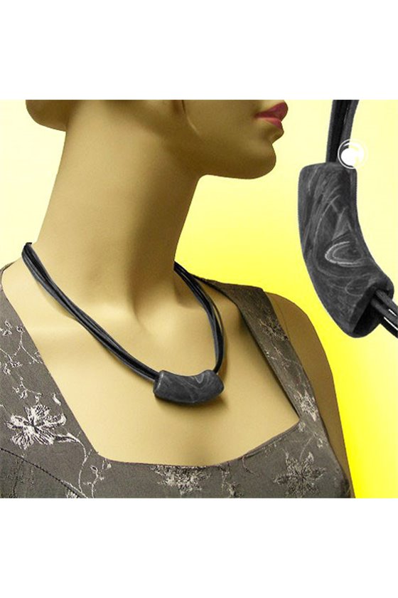 NECKLACE TUBE FLAT SILVER & BLACK 50CM