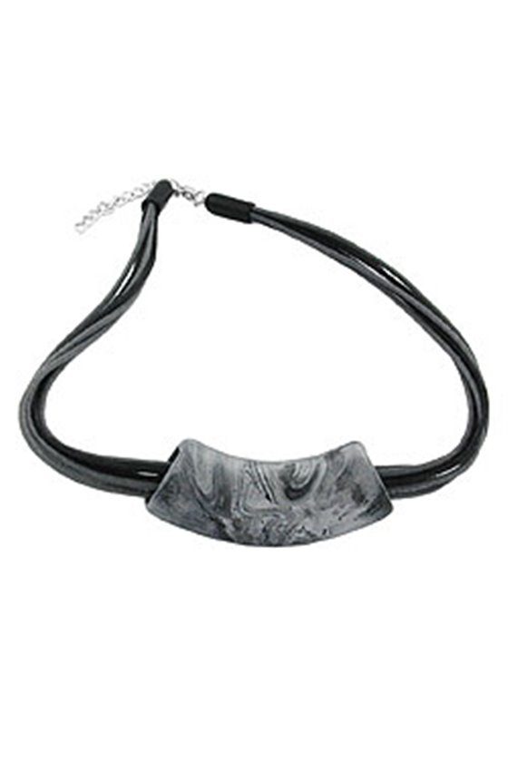 NECKLACE TUBE FLAT SILVER & BLACK 50CM