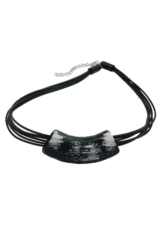 NECKLACE TUBE FLAT BLACK & SILVER 50CM