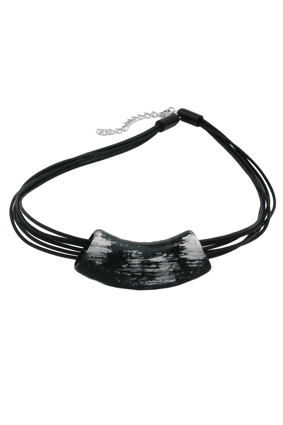 NECKLACE TUBE FLAT BLACK & SILVER 50CM