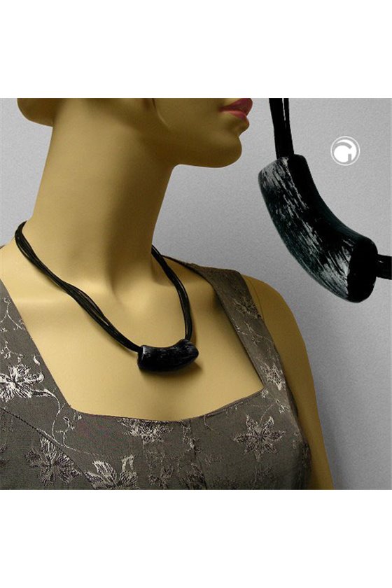 NECKLACE TUBE FLAT BLACK & SILVER 50CM
