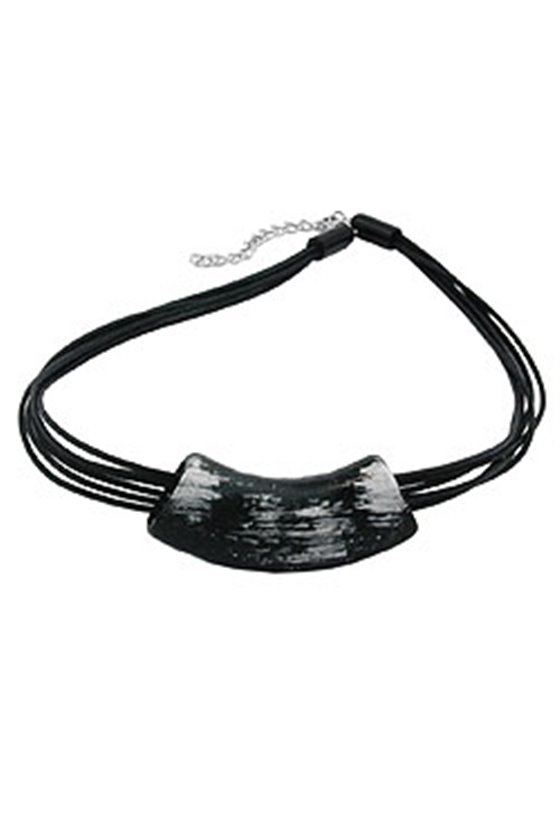 NECKLACE TUBE FLAT BLACK & SILVER 50CM