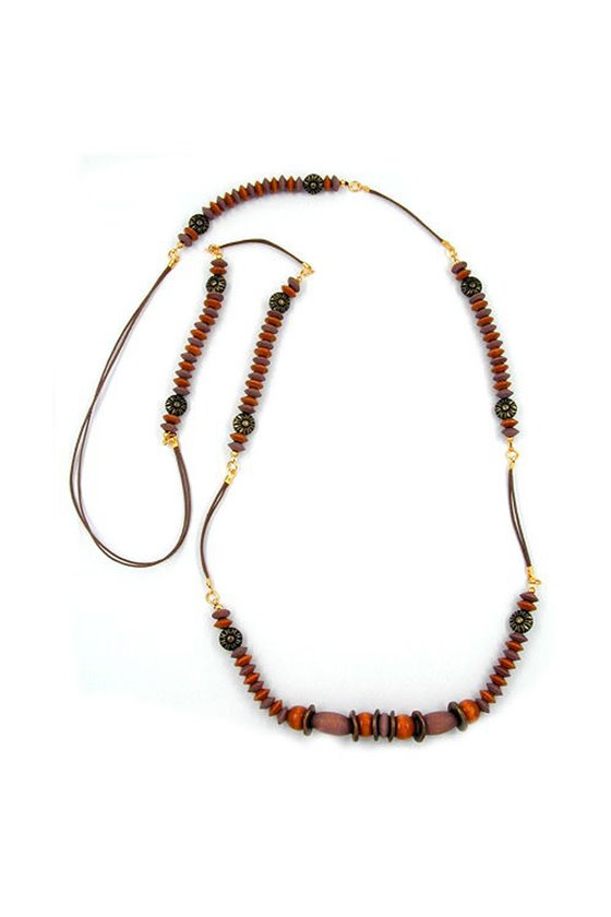NECKLACE BEADS OCHRE-BROWN 110CM