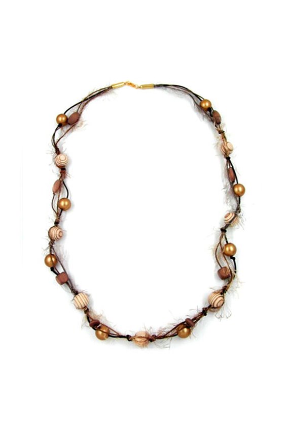 NECKLACE WOODEN BEADS AND THREAT WOOL