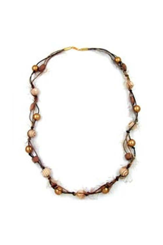 NECKLACE WOODEN BEADS AND THREAT WOOL