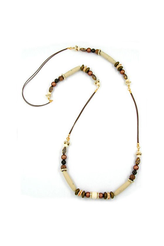 NECKLACE BROWN BEADS 100CM