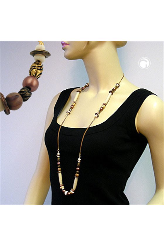 NECKLACE BROWN BEADS 100CM