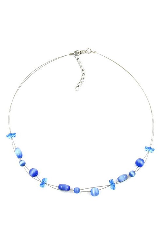 NECKLACE GLASS BEADS BLUE TRANSPARENCY 42CM