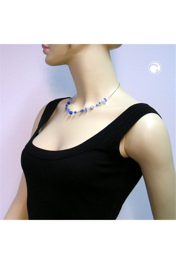 NECKLACE GLASS BEADS BLUE TRANSPARENCY 42CM