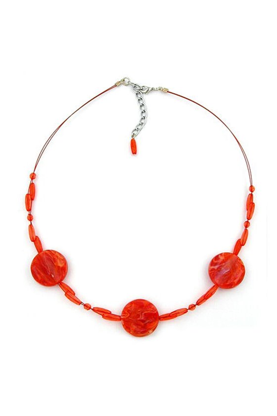 NECKLACE DISK LIGHT RED MARBLED