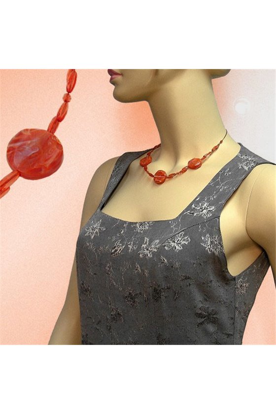 NECKLACE DISK LIGHT RED MARBLED