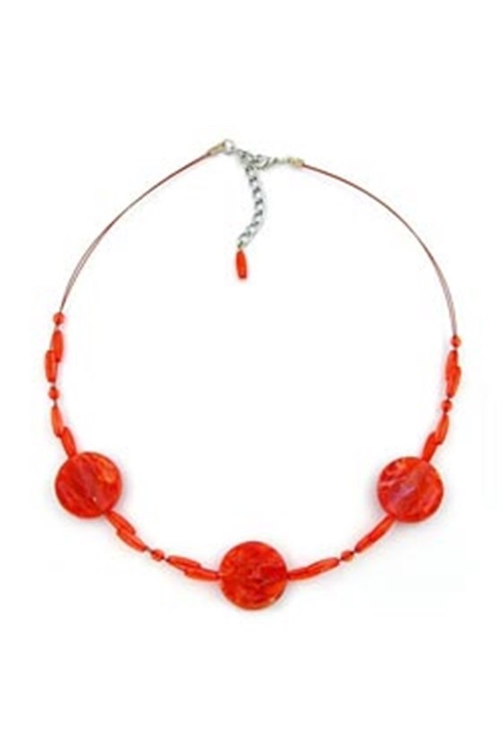 NECKLACE DISK LIGHT RED MARBLED