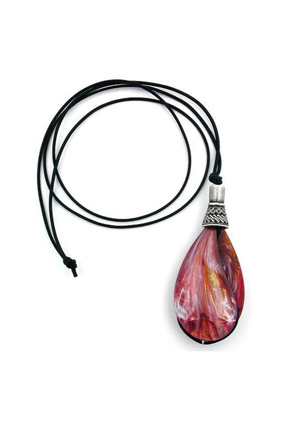 NECKLACE DROP RED-MARBLED-MATT 100CM