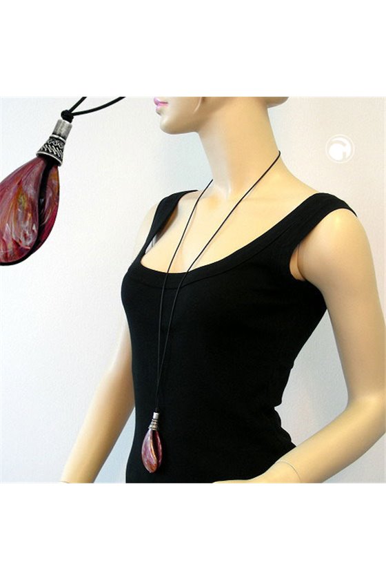 NECKLACE DROP RED-MARBLED-MATT 100CM