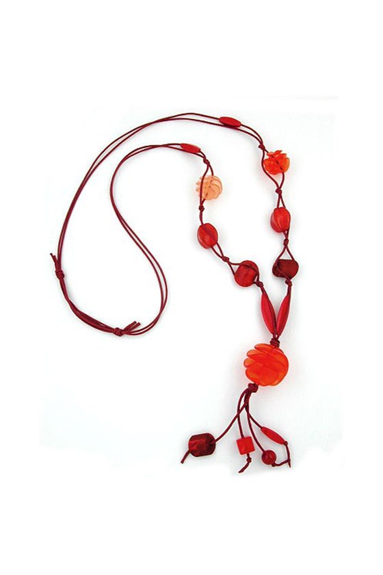 NECKLACE SPIRAL PEARL RED MARBLED 90CM