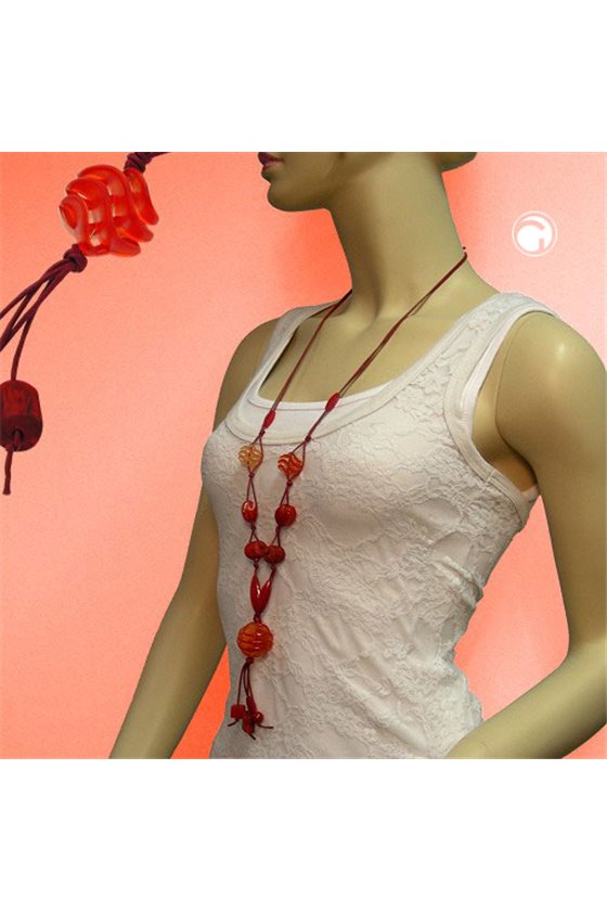 NECKLACE SPIRAL PEARL RED MARBLED 90CM