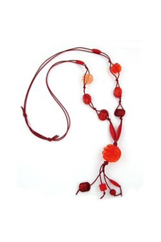 NECKLACE SPIRAL PEARL RED MARBLED 90CM