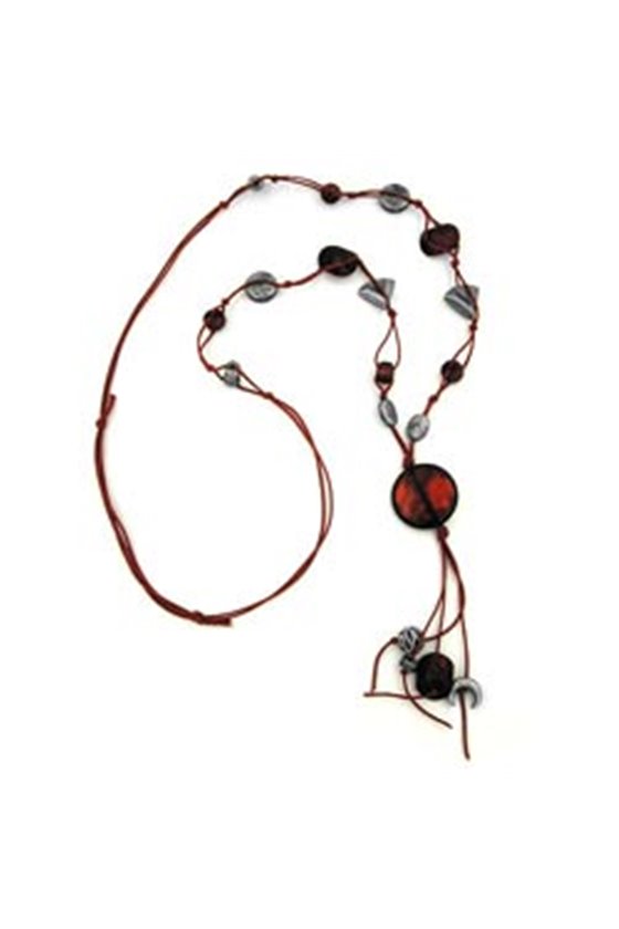 NECKLACE BORDEAUX DISK ANTIQUE SILVER 90CM