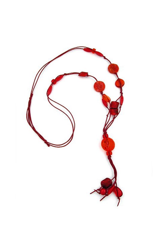 NECKLACE CROCO PEARL RED TRANSPARENT 95CM