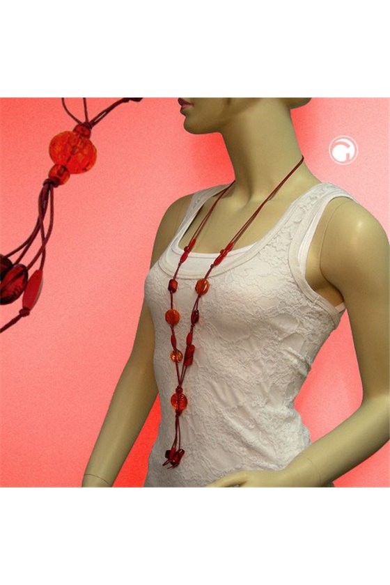 NECKLACE CROCO PEARL RED TRANSPARENT 95CM