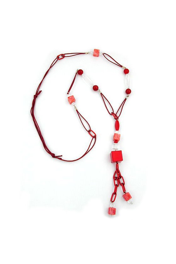 NECKLACE GLOSSY SHINE RED CRYSTAL 100CM