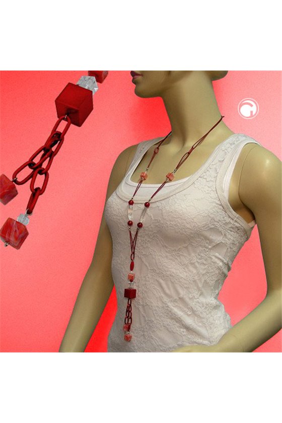 NECKLACE GLOSSY SHINE RED CRYSTAL 100CM
